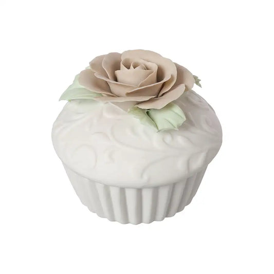 Cofanetto Ceramica Opaca Shabby Chic Cupcake Rosa Elvis Colore Bianco / Beige 8x10