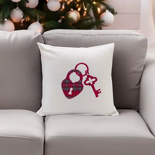Cuscino Arredo di Natale in Pile Ricamato Collezione Christmas Romantic Lock Colore Bianco 45x45