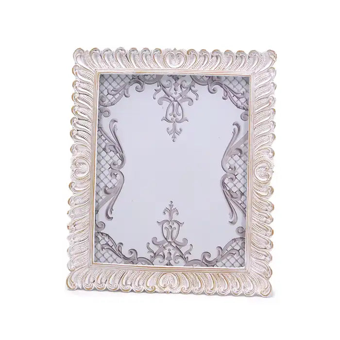 Cornice portafoto da Muro o da Tavolo Collezione Lace Stile Shabby Chic Colore Bianco Anticato per fotografie 20 x 25 cm