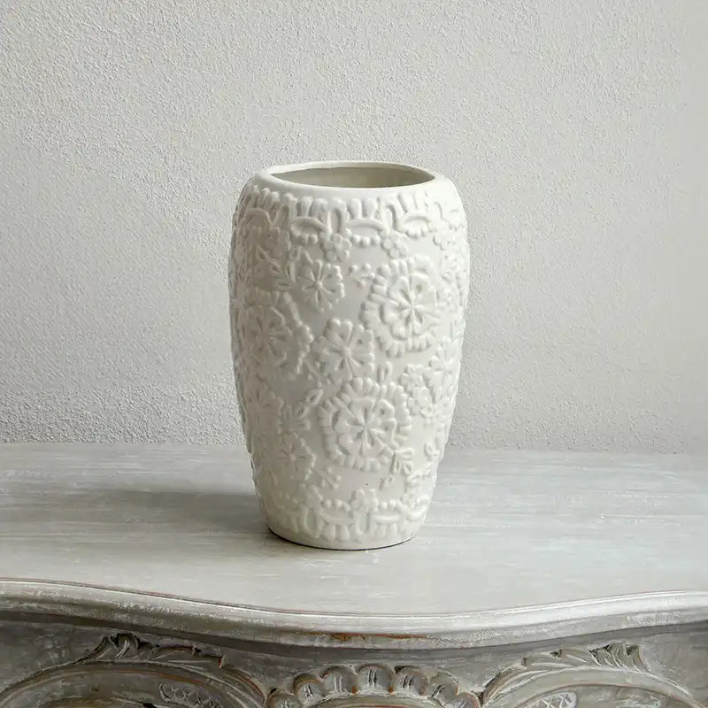 Vaso da Fiori Vaso per Interni in Ceramica Shabby Chic Collezione Flower Colore Avorio Chiaro 15x24