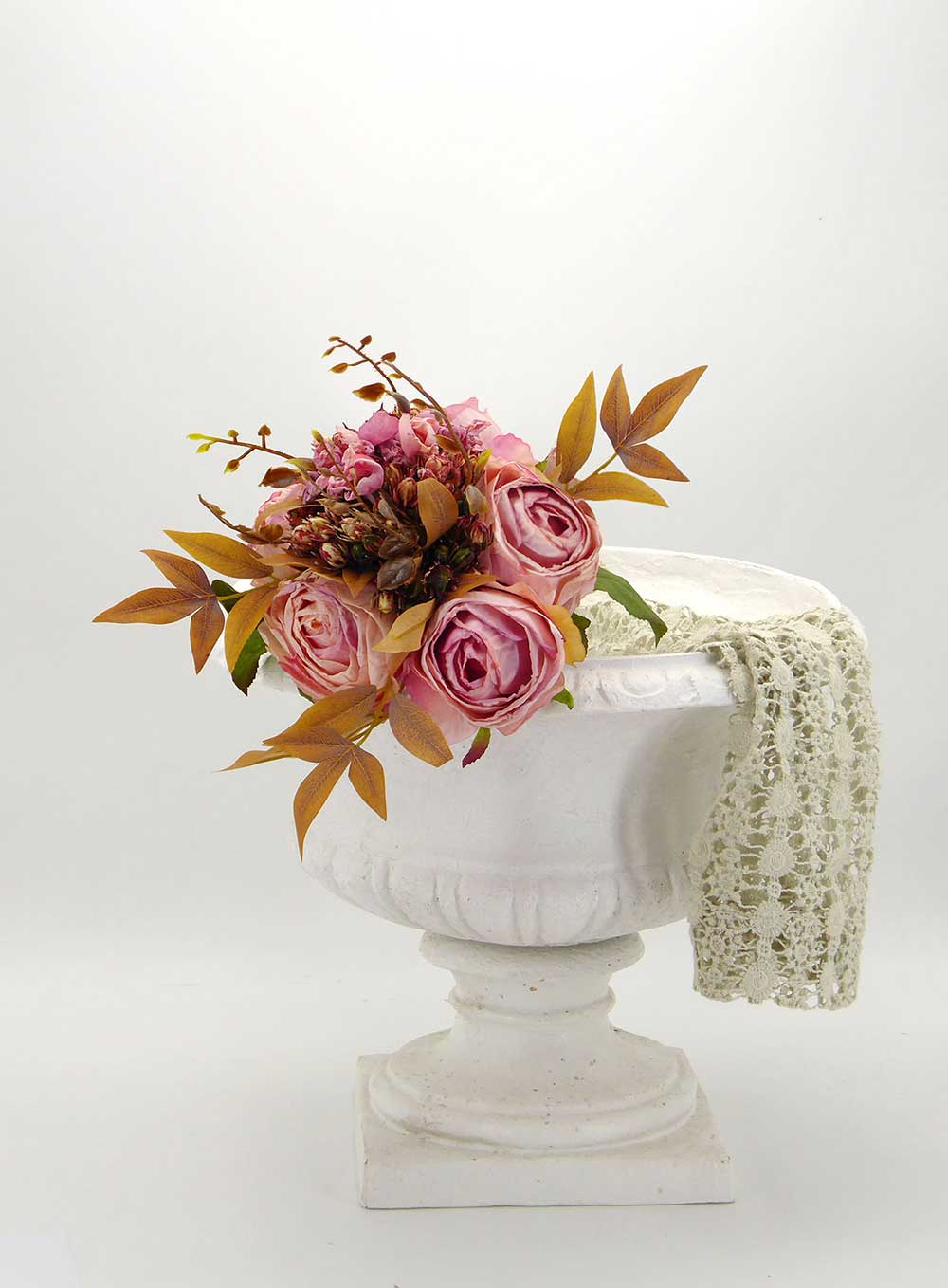 Bouquet 5 Rose Artificiali in Seta Stile Shabby Chic Colore Rosa