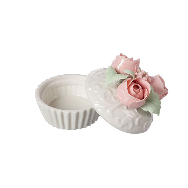 Cofanetto Ceramica Opaca Shabby Chic Cupcake Boccioli Colore Bianco / Beige 8x10