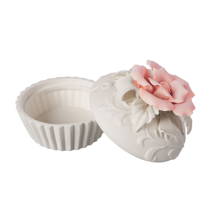 Cofanetto Ceramica Opaca Shabby Chic Cupcake Singola Rosa Colore Bianco / Rosa 9x10