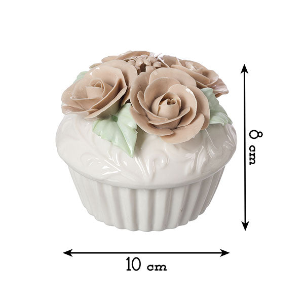 Cofanetto Ceramica Lucida Shabby Chic Cupcake Rose Colore Bianco / Beige 8x10