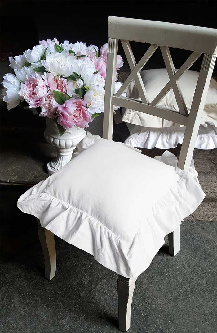 Cuscino per sedia Shabby Chic con Volant 40 x 40 Colore Bianco