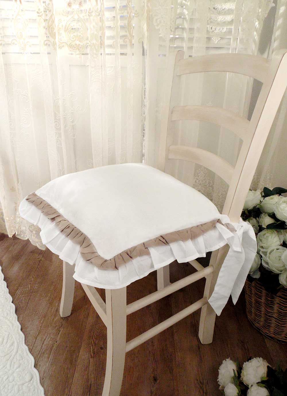 Cuscino per sedia Shabby Chic Sucre Bicolor Collection 40 x 40 Colore Bianco / Tortora