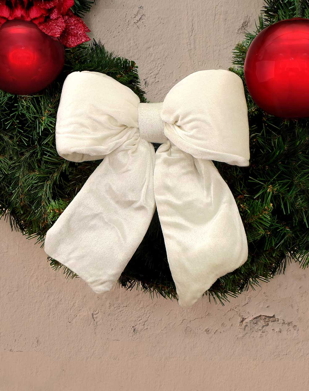 Fiocco Imbottito Velluto  Albero di Natale Stile Shabby chic 27 x 27 cm Colore Bianco Caldo