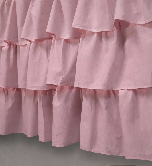 Mantovana Stile Shabby Chic con tre balze e Pois Ricamati 140 x 60  cm Colore Rosa / Pois Rosa