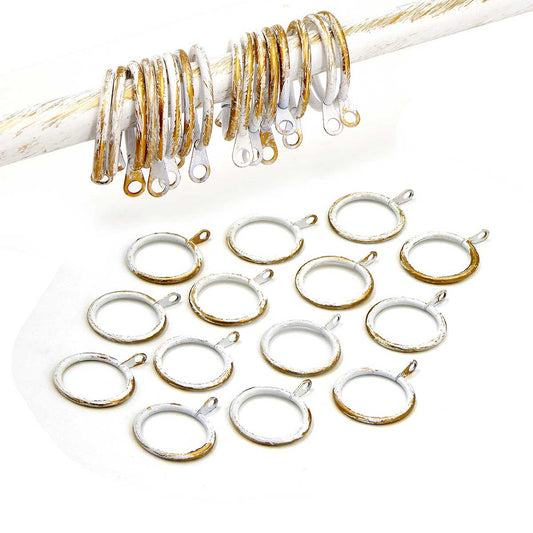 Set 20 anelli Metallo per Bastone per Tende Shabby Chic White Gold Collection