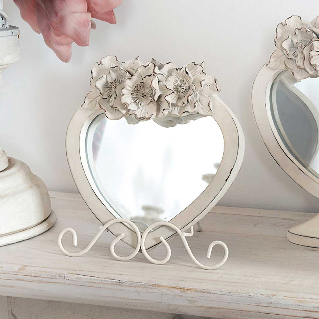 Specchio da Tavolo Con Supporto Shabby Chic Decoro Floreale Colore Avo –  Dressing Home
