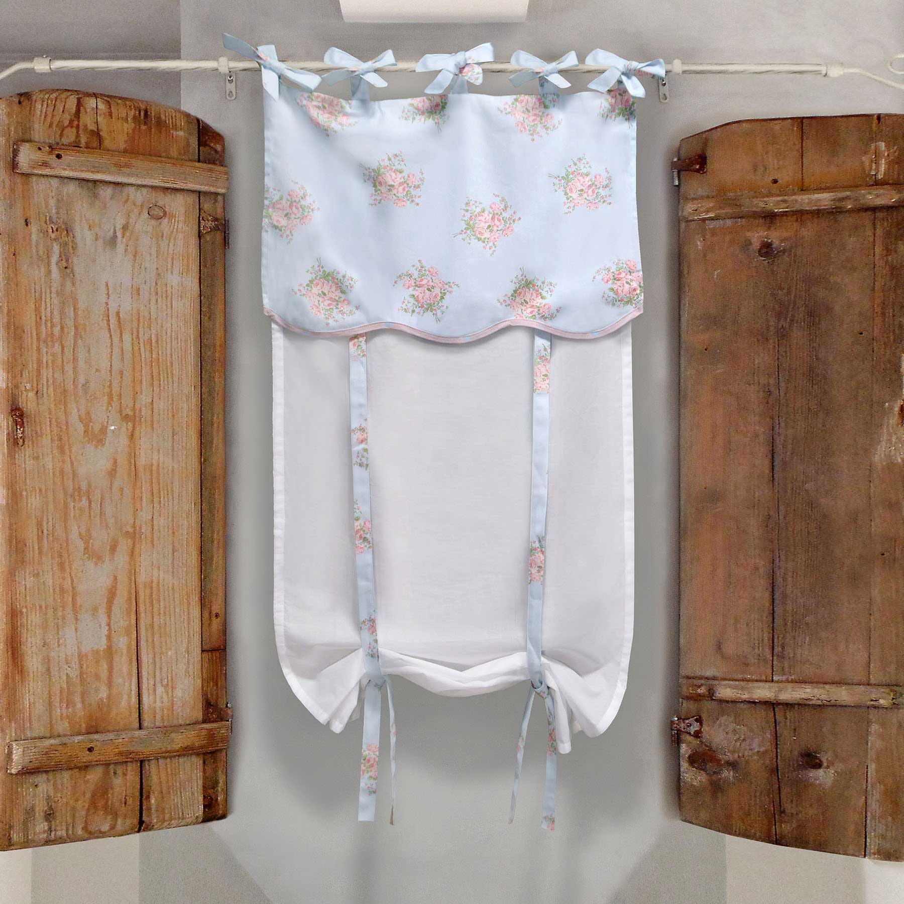 Tenda finestra con Mantovana Shabby Chic 60 x 240 Colore Bianco Celest –  Dressing Home