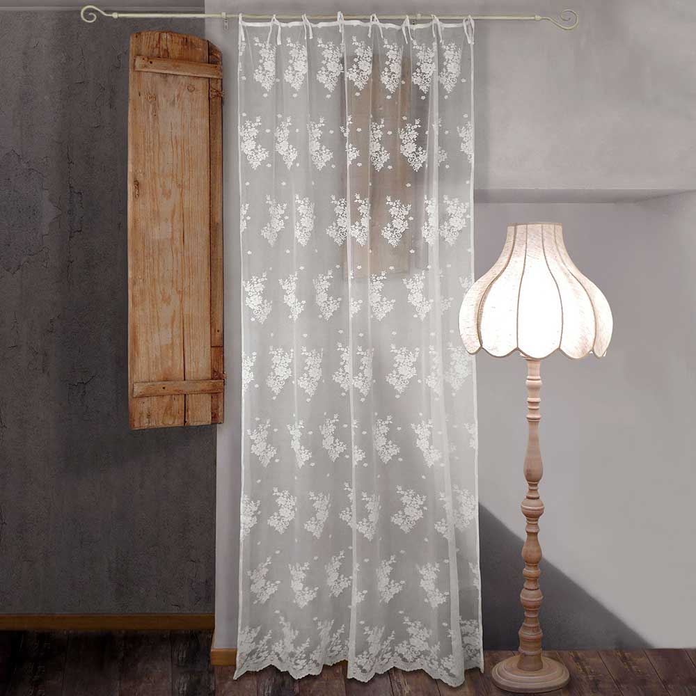 Tenda Pizzo di Poliestere Shabby Chic 140 x 290 Poly-Sunset Collection Colore Bianco