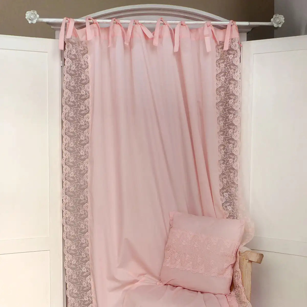 Tenda in Cotone Shabby Chic con Pizzo 140x290 Colore Rosa Cipria – Dressing  Home