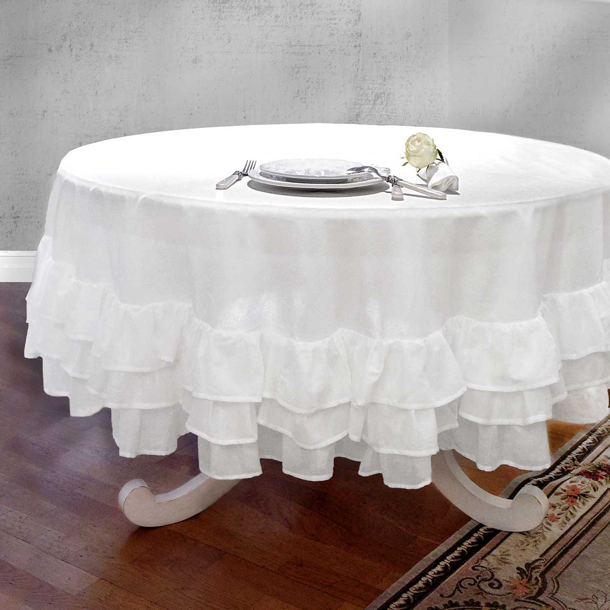 Tovaglia Tonda Shabby Chic Sucre Blanc Collection Colore Bianco Diamet –  Dressing Home