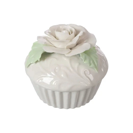 Cofanetto Ceramica Lucida Shabby Chic Cupcake Rosa Elvis Colore Bianco / Avorio 8x10