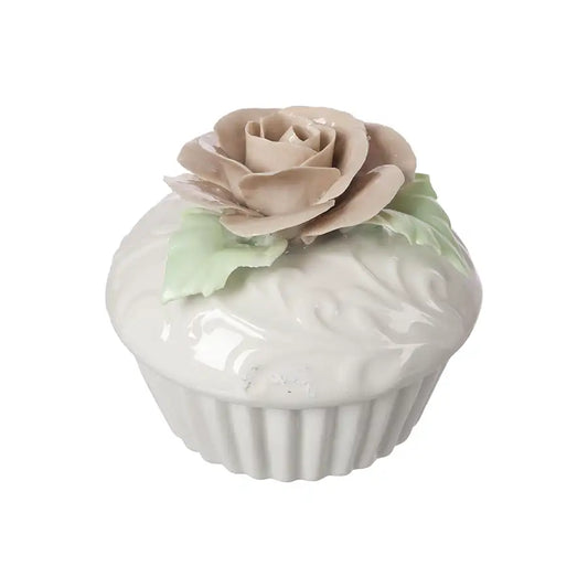Cofanetto Ceramica Lucida Shabby Chic Cupcake Rosa Elvis Colore Bianco / Beige 8x10