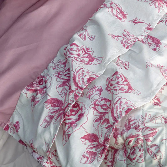 Komplettes Doppelbett mit Shabby Chic Volant Angelica Kollektion Farbe Weiß/Rosa/Elfenbein