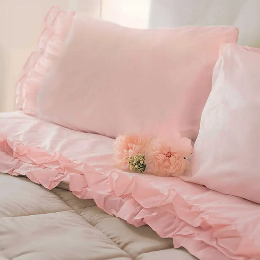 Komplettes Doppelbett in der Farbe Shabby Chic Volant Pink