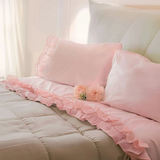 Komplettes Doppelbett in der Farbe Shabby Chic Volant Pink