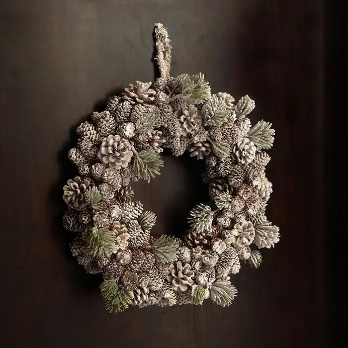 Corona di Natale da appendere Ghirlanda di Natale con Pigne Innevate Diametro 40 cm