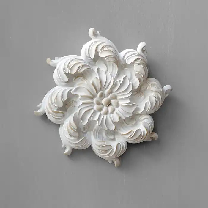 Fregio Decorativo da Muro Floreale Shabby Chic Colore Bianco Anticato Diametro 20 cm
