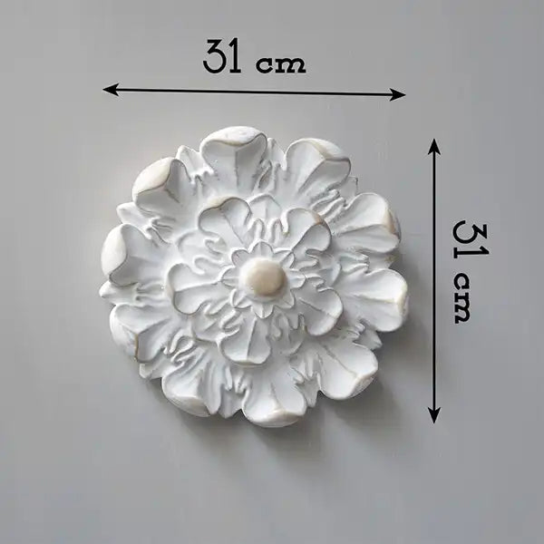 Fregio Decorativo da Muro Magnolia Shabby Chic Colore Bianco Anticato Diametro 31 cm