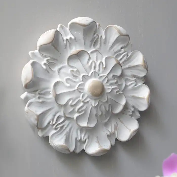 Fregio Decorativo da Muro Magnolia Stile Shabby Chic Colore Bianco Anticato Diametro 17 cm