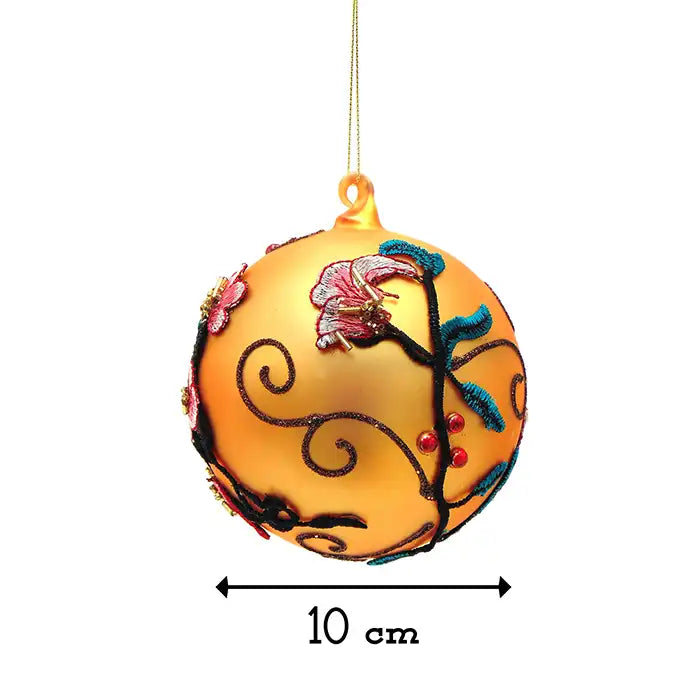 Palla Albero di Natale Shabby Chic Vetro Floral Collection Colore Albicocca Diametro 10 cm