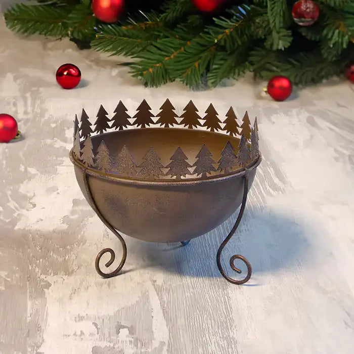 Porta Candela di Natale Candeliere in Metallo Decorazione Natalizia Nuvole di Stoffa Colore Cioccolato 14x12