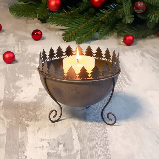 Porta Candela di Natale Candeliere in Metallo Decorazione Natalizia Nuvole di Stoffa Colore Cioccolato 10x11
