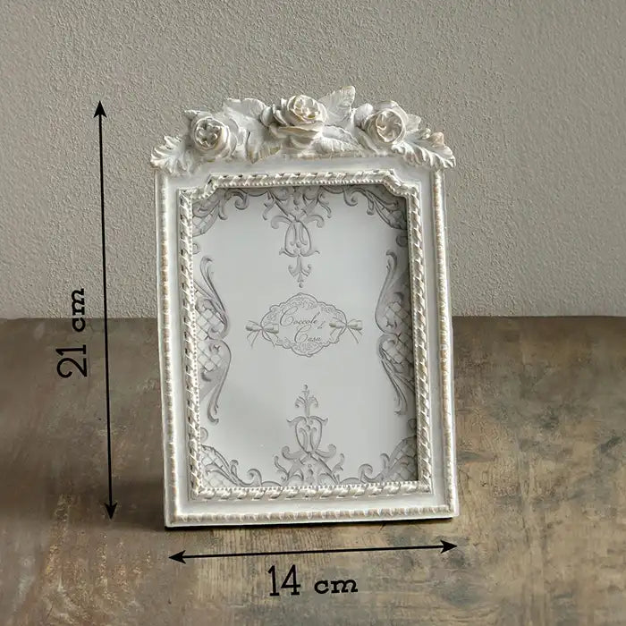 Cornice portafoto da Tavolo con Rose in Stile Shabby Chic Colore Bianco Anticato per fotografie 10 x 15 cm