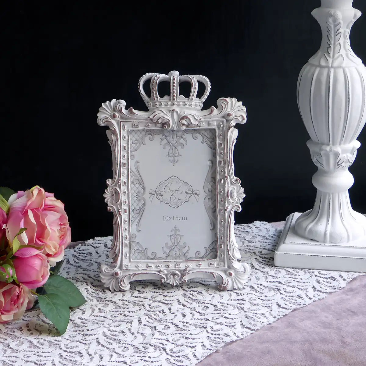 Cornice portafoto Shabby Chic Collezione Crown Colore Bianco Anticato per fotografie 10 x 15 cm