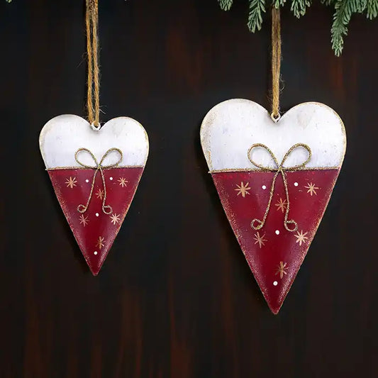 Set due Decorazioni a Forma di Cuore per Albero di Natale in metallo Nuvole di Stoffa Colore Bianco Rosso