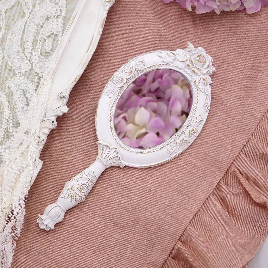 Specchio a Mano Shabby Chic Decoro Rose Colore Bianco Anticato 11x25
