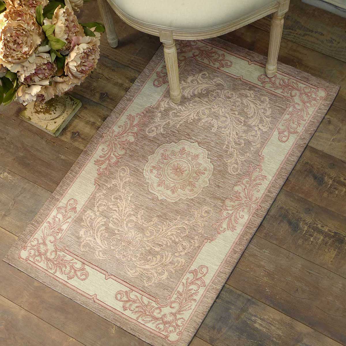 Teppich im Shabby-Chic-Stil, 65 x 110 cm, puderrosa, hergestellt in Italien
