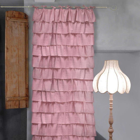 Shabby Chic Vorhang mit gestickten Volants und Polka Dots 140x290 Rosa Farbe / Pink Polka Dots