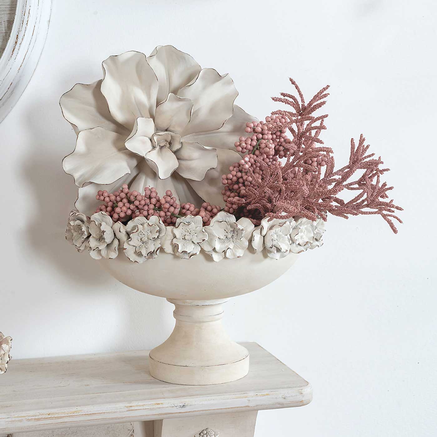 Ständer Oval Vintage Shabby Chic Blumendekor Antik Elfenbein 25x38