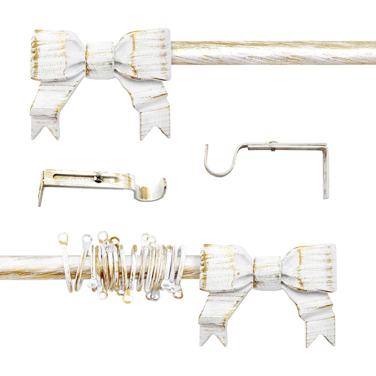 Bastone per Tende Estensibile Shabby Chic White Gold Cadeaux Collection 120 - 210 cm