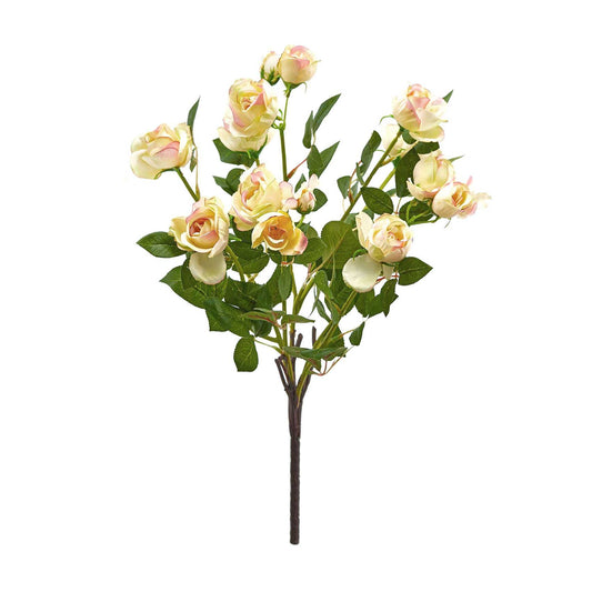 Strauß 12 künstliche Rosen aus Seide im Shabby-Chic-Stil, Farbe Elfenbein / Rosa