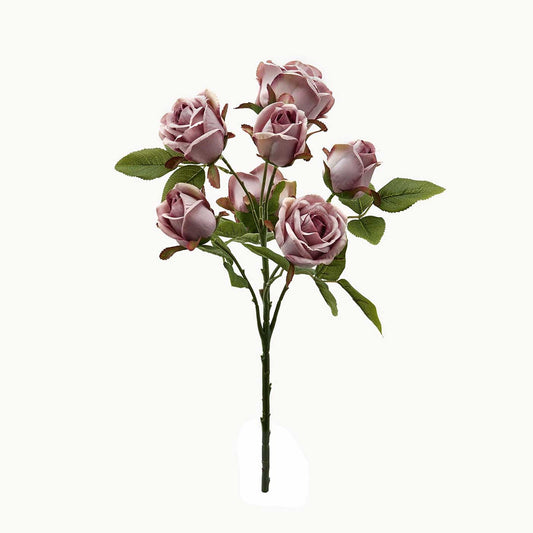 Strauß 7 künstliche Rosen aus Seide im Shabby-Chic-Stil in Mauve-Farbe