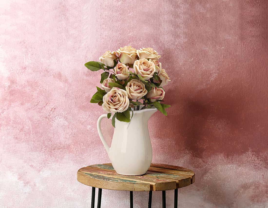 Bouquet 7 Rose Artificiali in Seta Stile Shabby Chic Colore Pesca