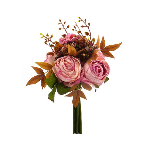 Bouquet 5 Rose Artificiali in Seta Stile Shabby Chic Colore Rosa