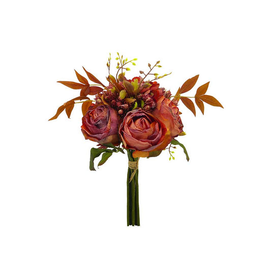Bouquet 5 Rose Artificiali in Seta Stile Shabby Chic Colore Borgogna