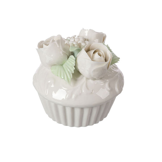 Cofanetto Ceramica Lucida Shabby Chic Cupcake Boccioli Colore Bianco / Avorio 8x10