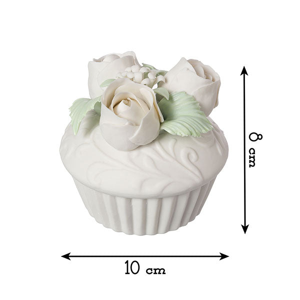 Cofanetto Ceramica Opaca Shabby Chic Cupcake Boccioli Colore Bianco / Avorio 8x10