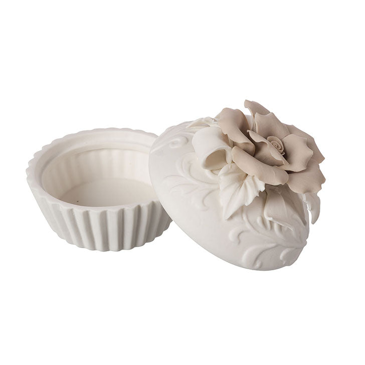 Cofanetto Ceramica Lucida Shabby Chic Cupcake Singola Rosa Colore Bianco / Beige 9x10