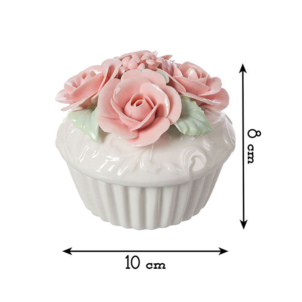 Cofanetto Ceramica Lucida Shabby Chic Cupcake Rose Colore Bianco / Rosa 8x10