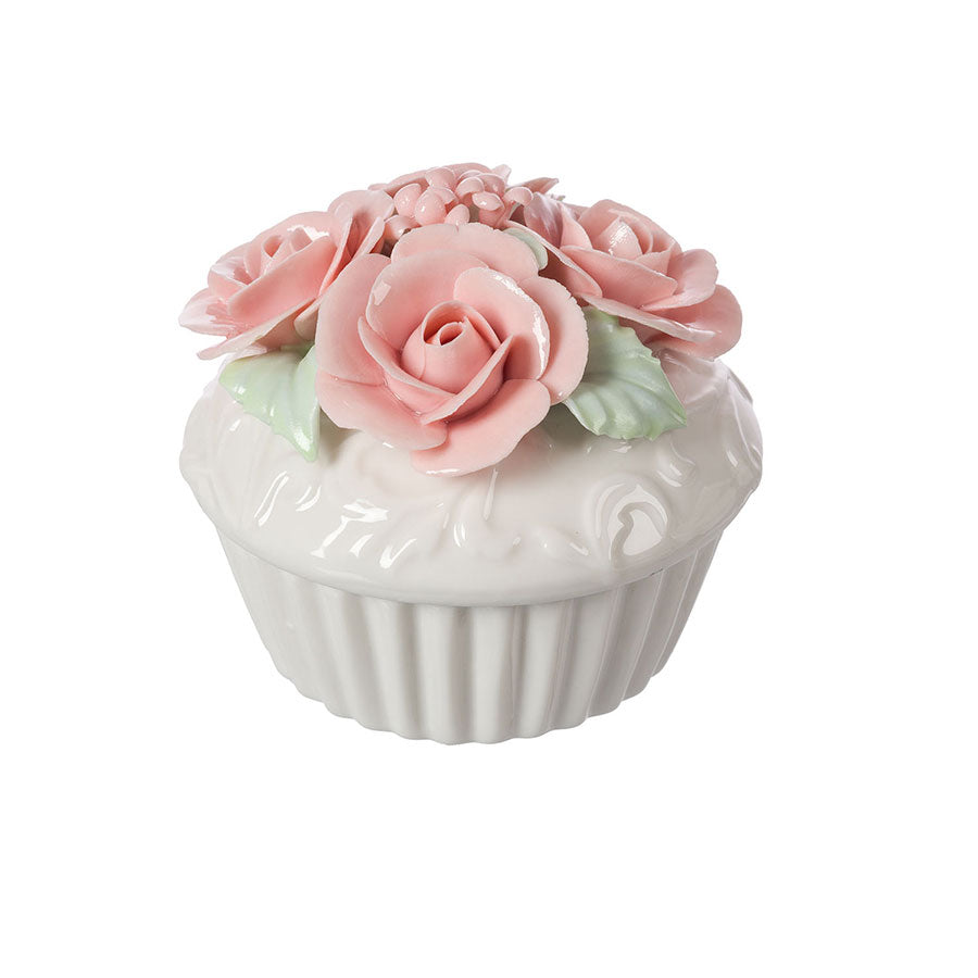 Cofanetto Ceramica Lucida Shabby Chic Cupcake Rose Colore Bianco / Rosa 8x10