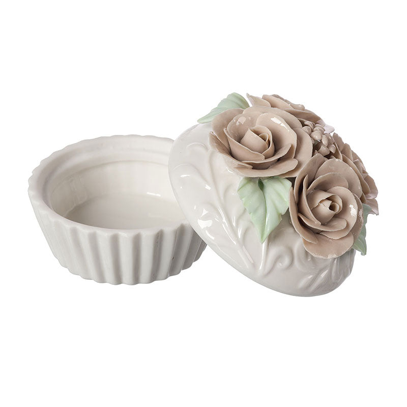 Cofanetto Ceramica Opaca Shabby Chic Cupcake Rose Colore Bianco / Rosa 8x10