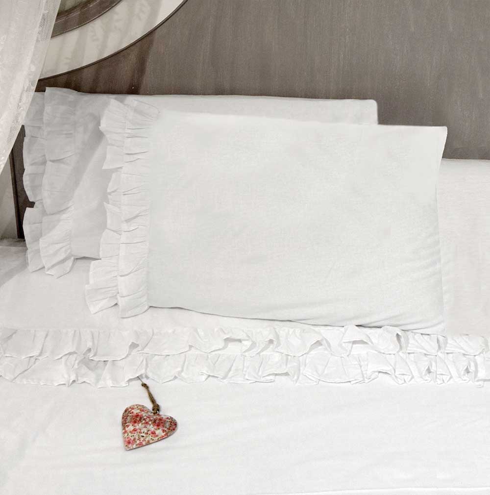 Komplette Einzelbettwäsche in der Farbe Shabby Chic Volant White